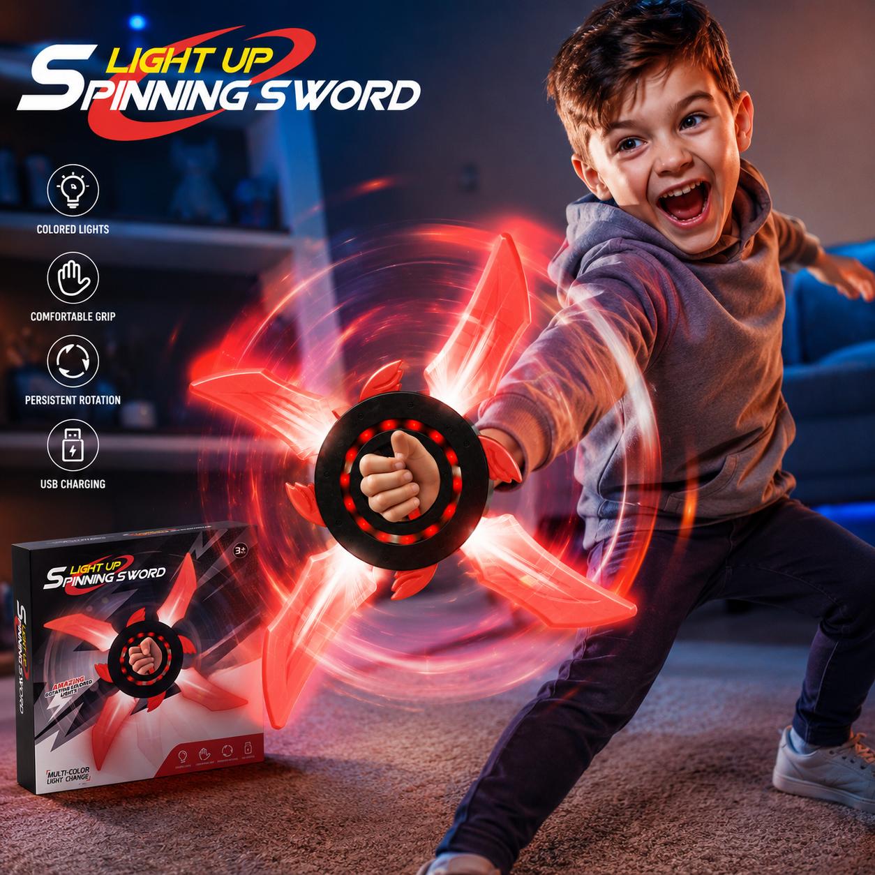 🌀 Light-Up Spinning Sword – 360° LED Rotating Toy