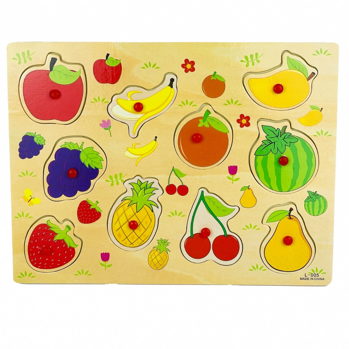Fruit Peg Puzzle — Educational Wooden Knob Matching Board for Toddlers