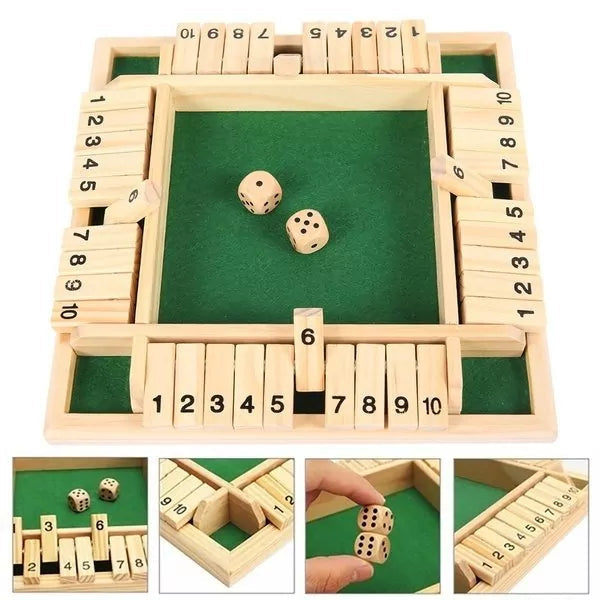 4-Way Wooden Shut the Box Board Game Set with Wooden Dice | Educational Math Skill Toy, Family Game Night & Party Pub Game