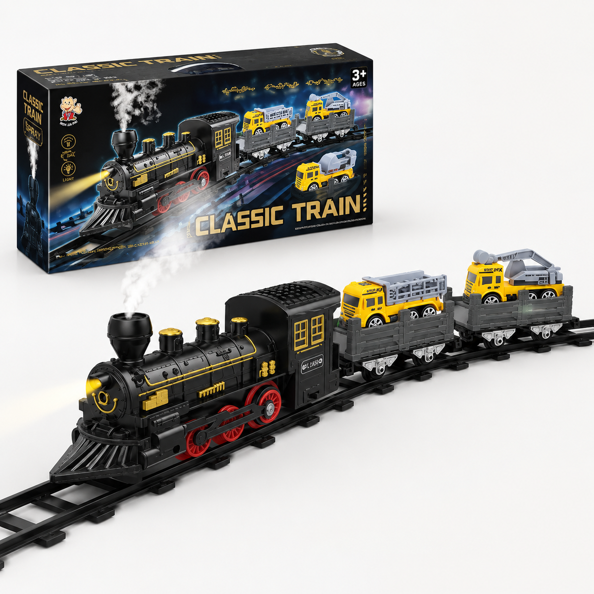 Classic Train Spray Toy Set for Kids – Spray-Effect Railway Playset with Track & Cars