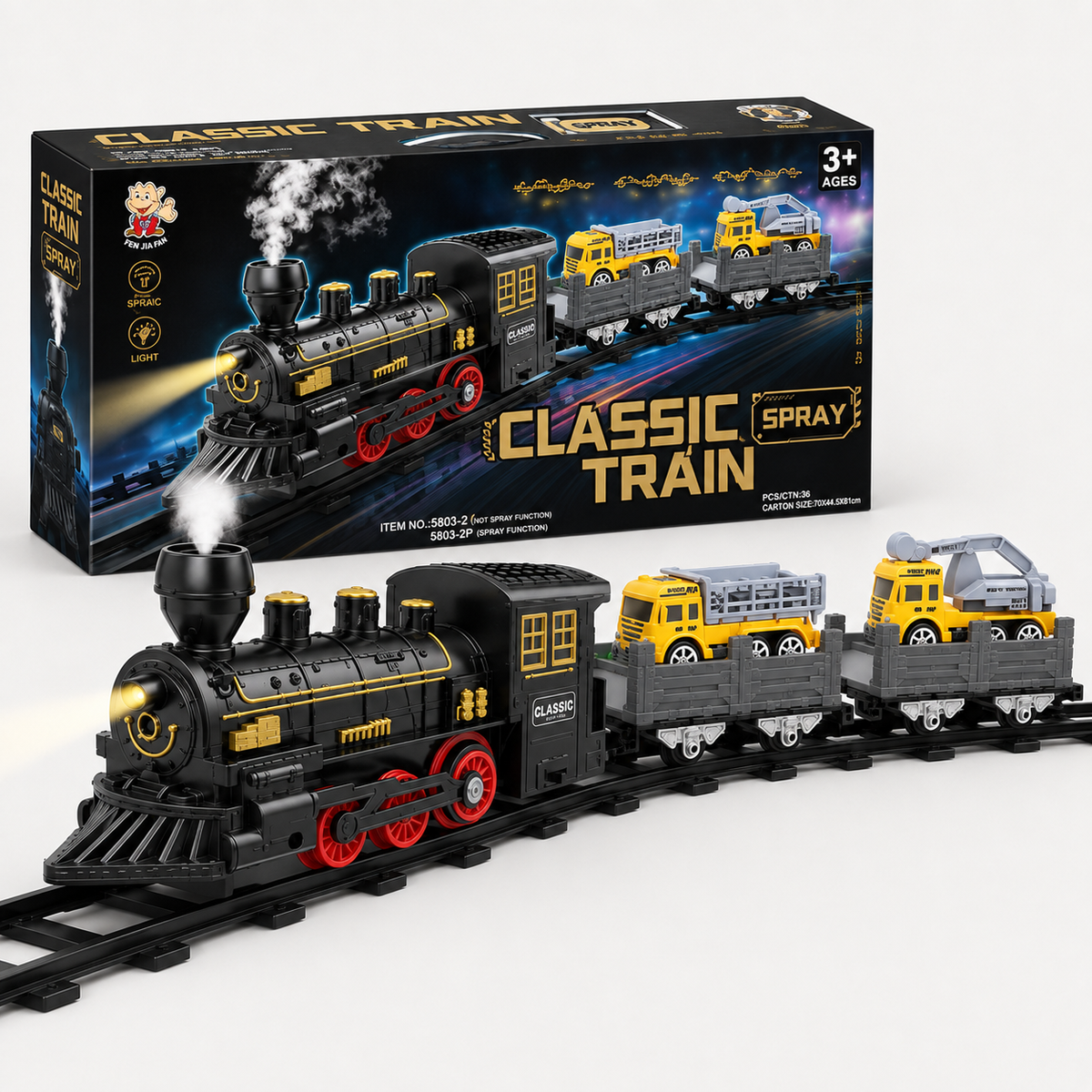 Classic Train Spray Toy Set for Kids – Spray-Effect Railway Playset with Track & Cars