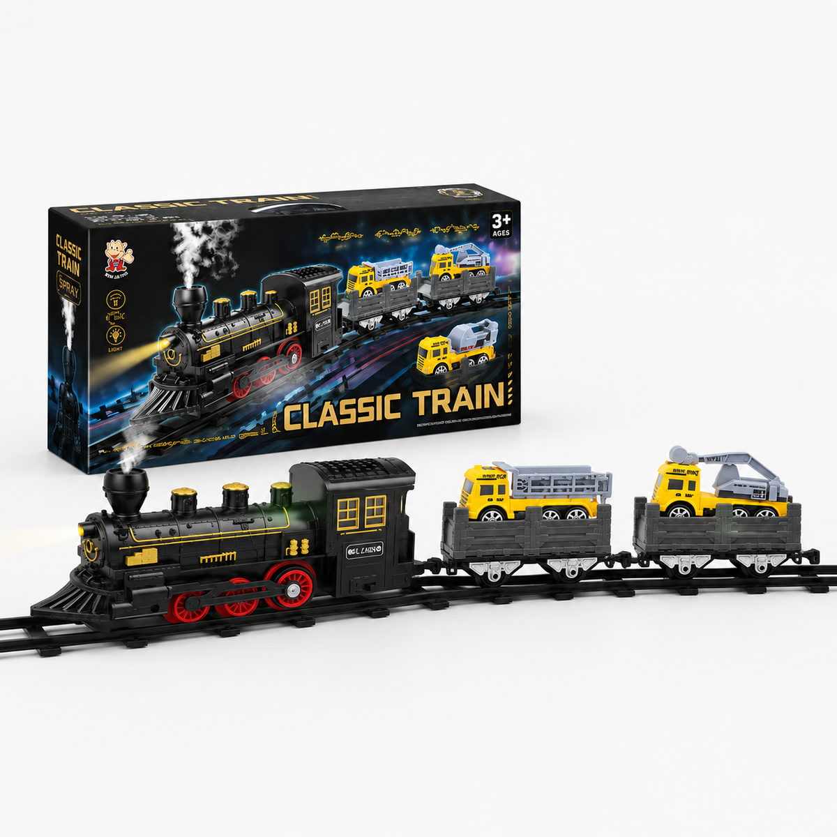Classic Train Spray Toy Set for Kids – Spray-Effect Railway Playset with Track & Cars