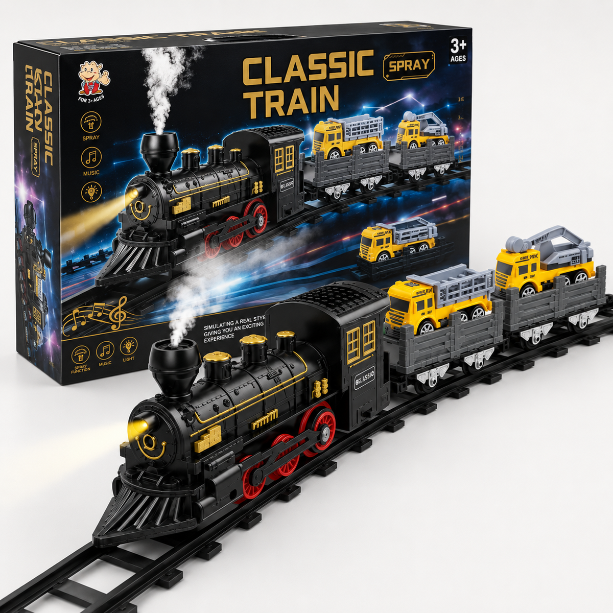 Classic Train Spray Toy Set for Kids – Spray-Effect Railway Playset with Track & Cars