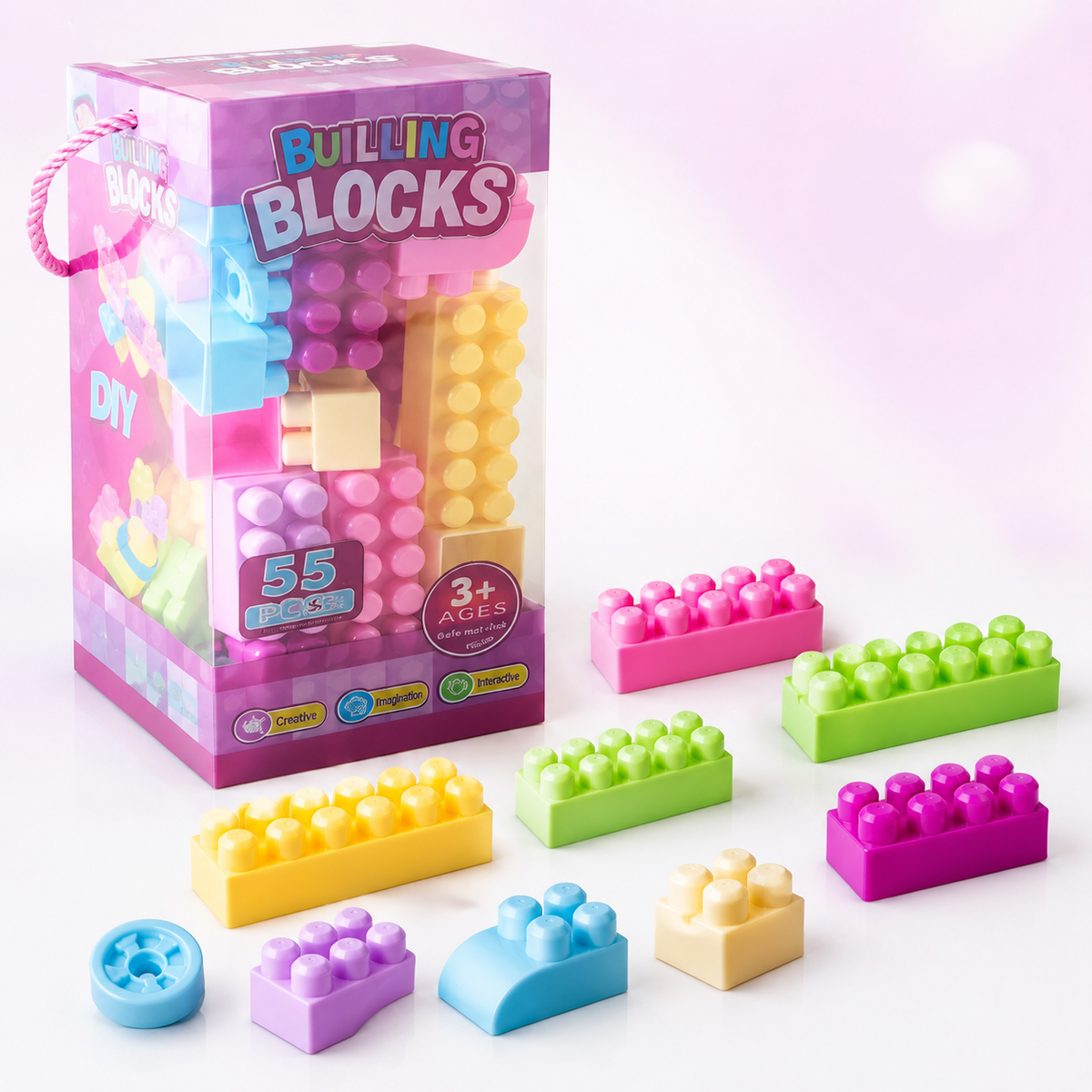 55 PCS Building Blocks Set for Kids – Colorful Creative Construction & Stacking Toy
