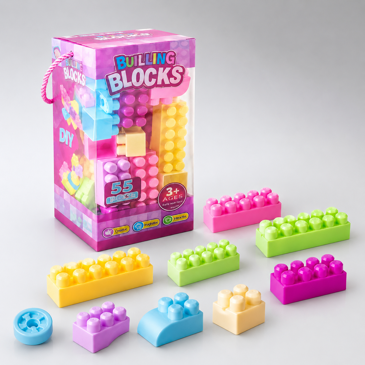 55 PCS Building Blocks Set for Kids – Colorful Creative Construction & Stacking Toy