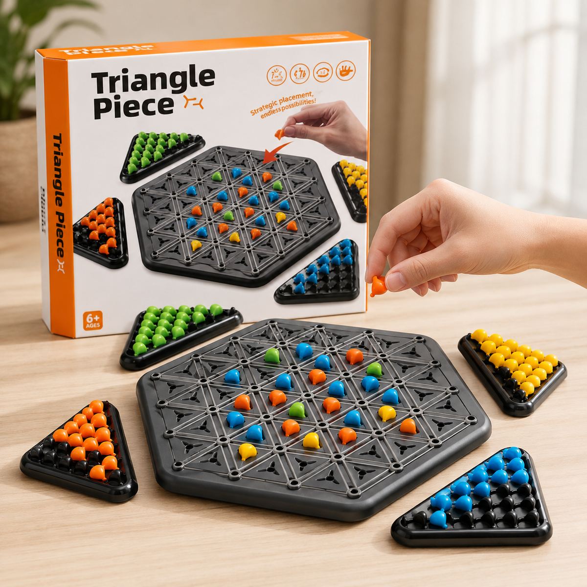 Triangle Piece Strategy Board Game for Kids – Colorful Tabletop Puzzle & Family Game