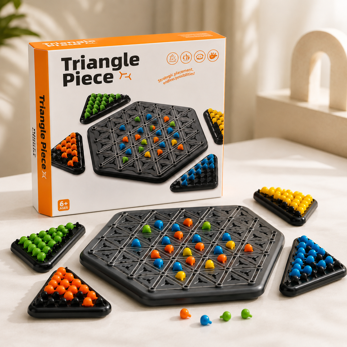 Triangle Piece Strategy Board Game for Kids – Colorful Tabletop Puzzle & Family Game