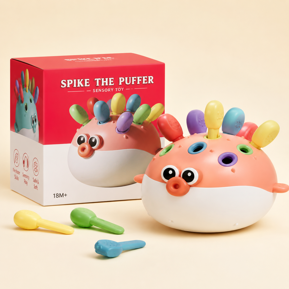 Spike The Puffer Sensory Toy for Kids – Colorful Tactile Fidget & Play Toy