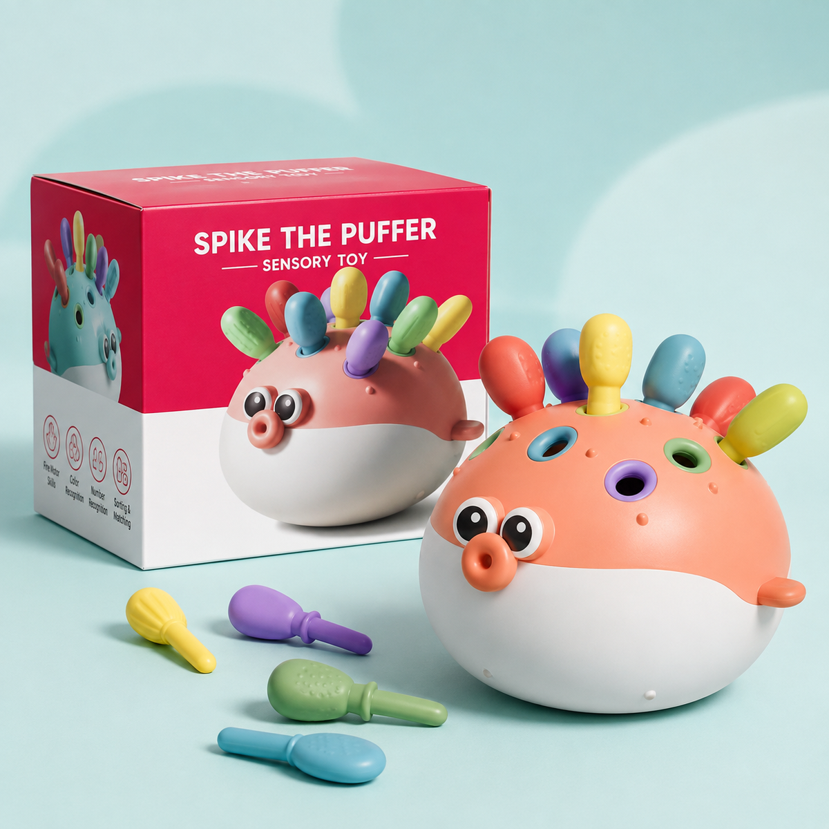 Spike The Puffer Sensory Toy for Kids – Colorful Tactile Fidget & Play Toy