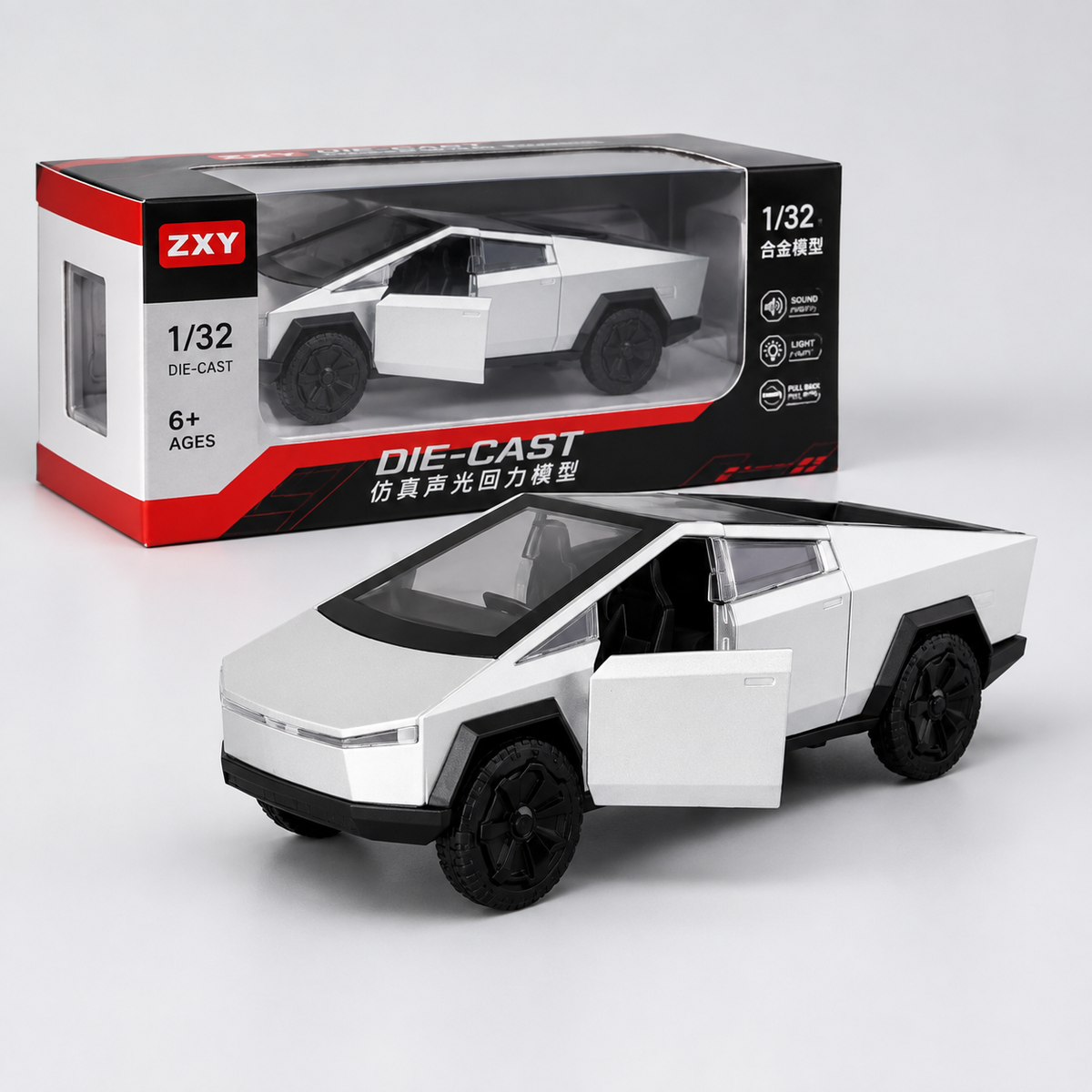 1/32 Die-Cast Tesla Pickup Model – Alloy Scale Vehicle with Opening Doors & Detailed Body