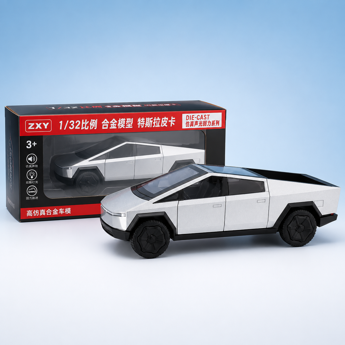 1/32 Die-Cast Tesla Pickup Model – Alloy Scale Vehicle with Opening Doors & Detailed Body