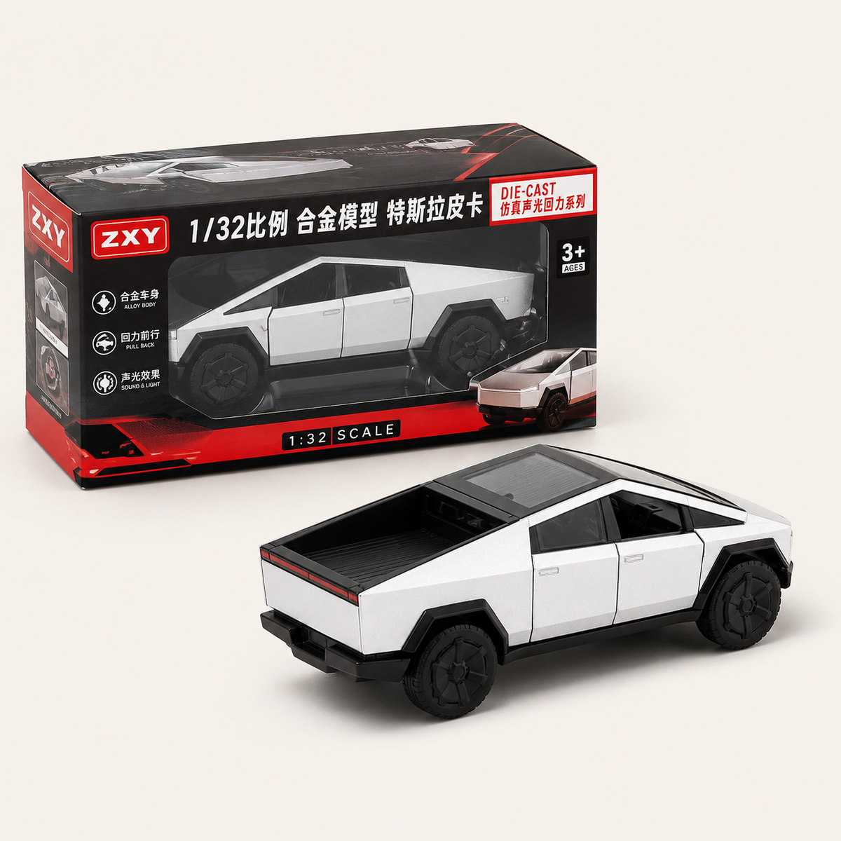 1/32 Die-Cast Tesla Pickup Model – Alloy Scale Vehicle with Opening Doors & Detailed Body