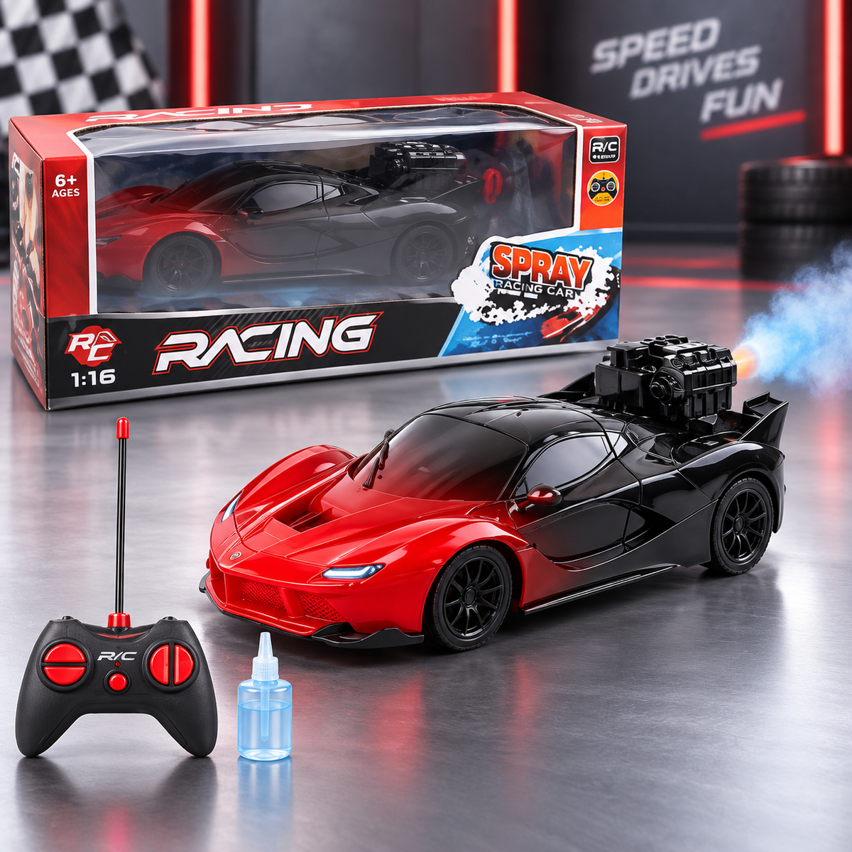 5998-59 RC Spray Racing Car with Lights & Rechargeable Battery