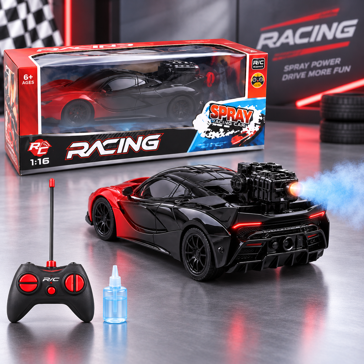 5998-59 RC Spray Racing Car with Lights & Rechargeable Battery