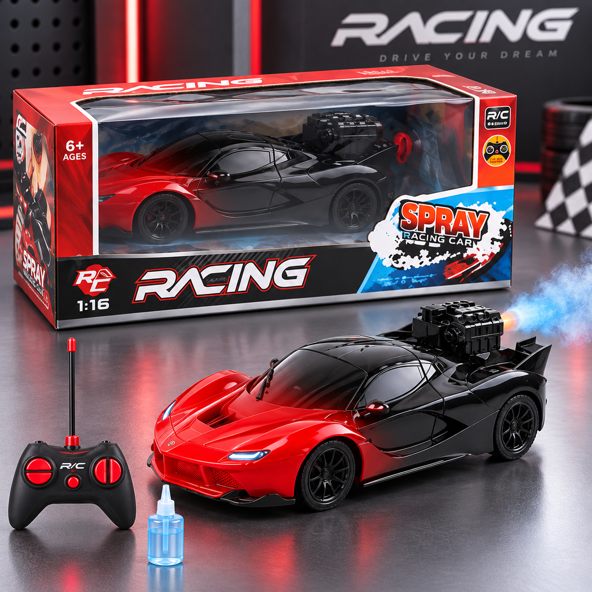 5998-59 RC Spray Racing Car with Lights & Rechargeable Battery