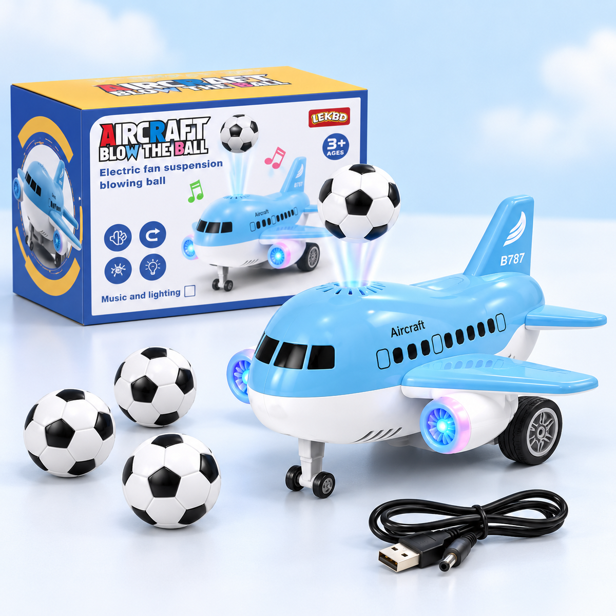 9938C Aircraft Blow the Ball Electric Toy Plane with Music & Lights
