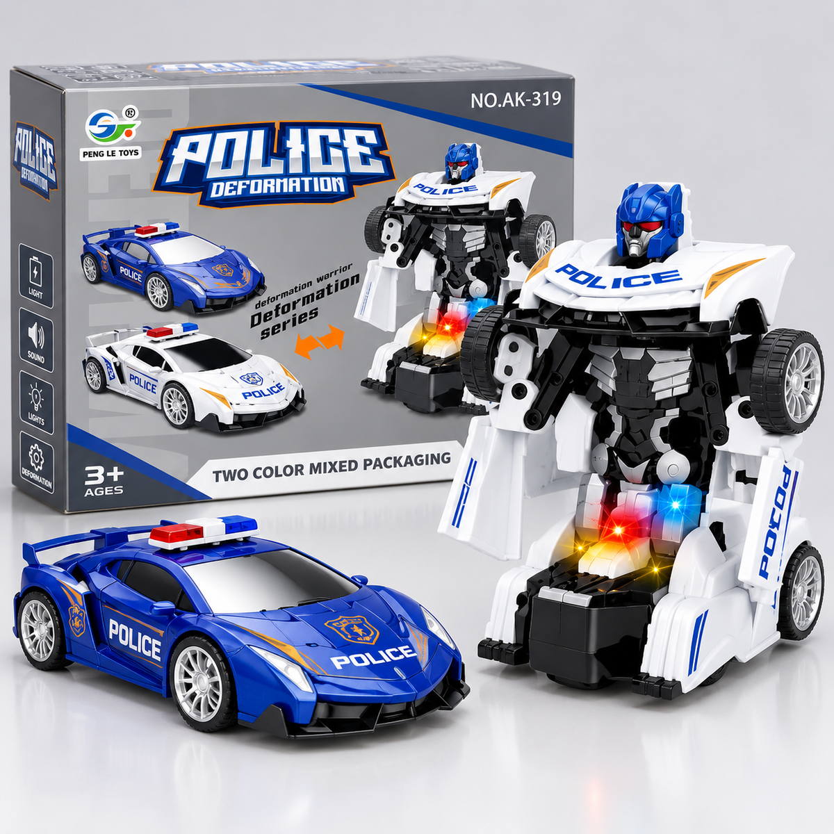 AK-319 Police Deformation Car-to-Robot Toy with Lights & Sound