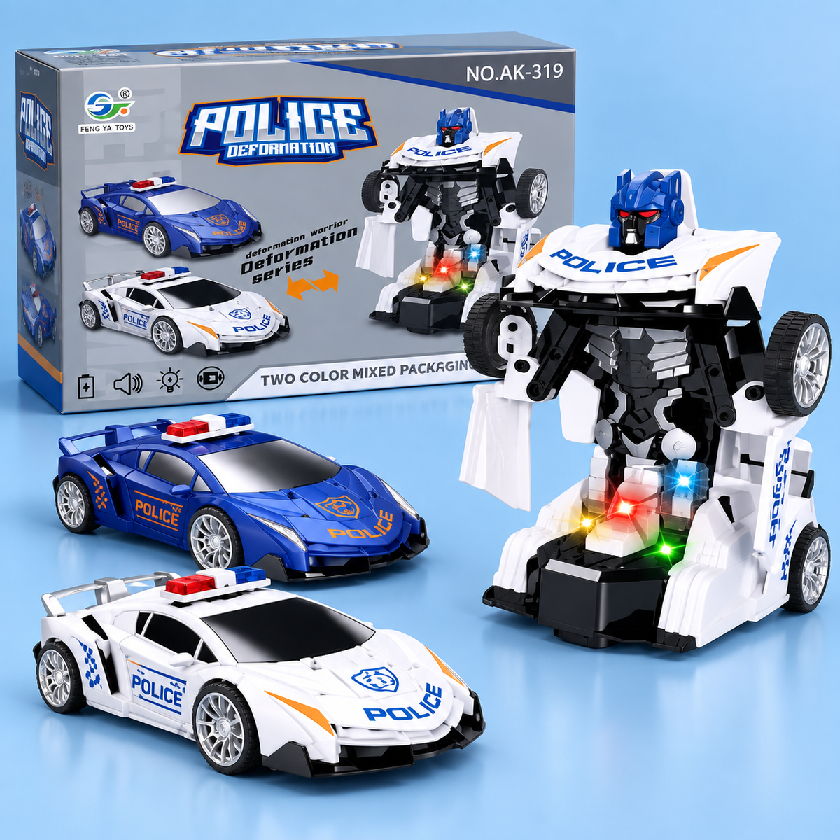 AK-319 Police Deformation Car-to-Robot Toy with Lights & Sound