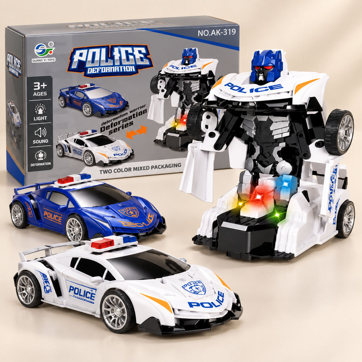 AK-319 Police Deformation Car-to-Robot Toy with Lights & Sound