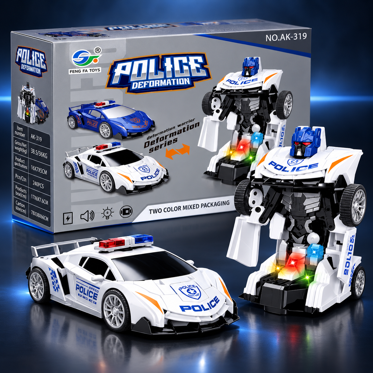 AK-319 Police Deformation Car-to-Robot Toy with Lights & Sound
