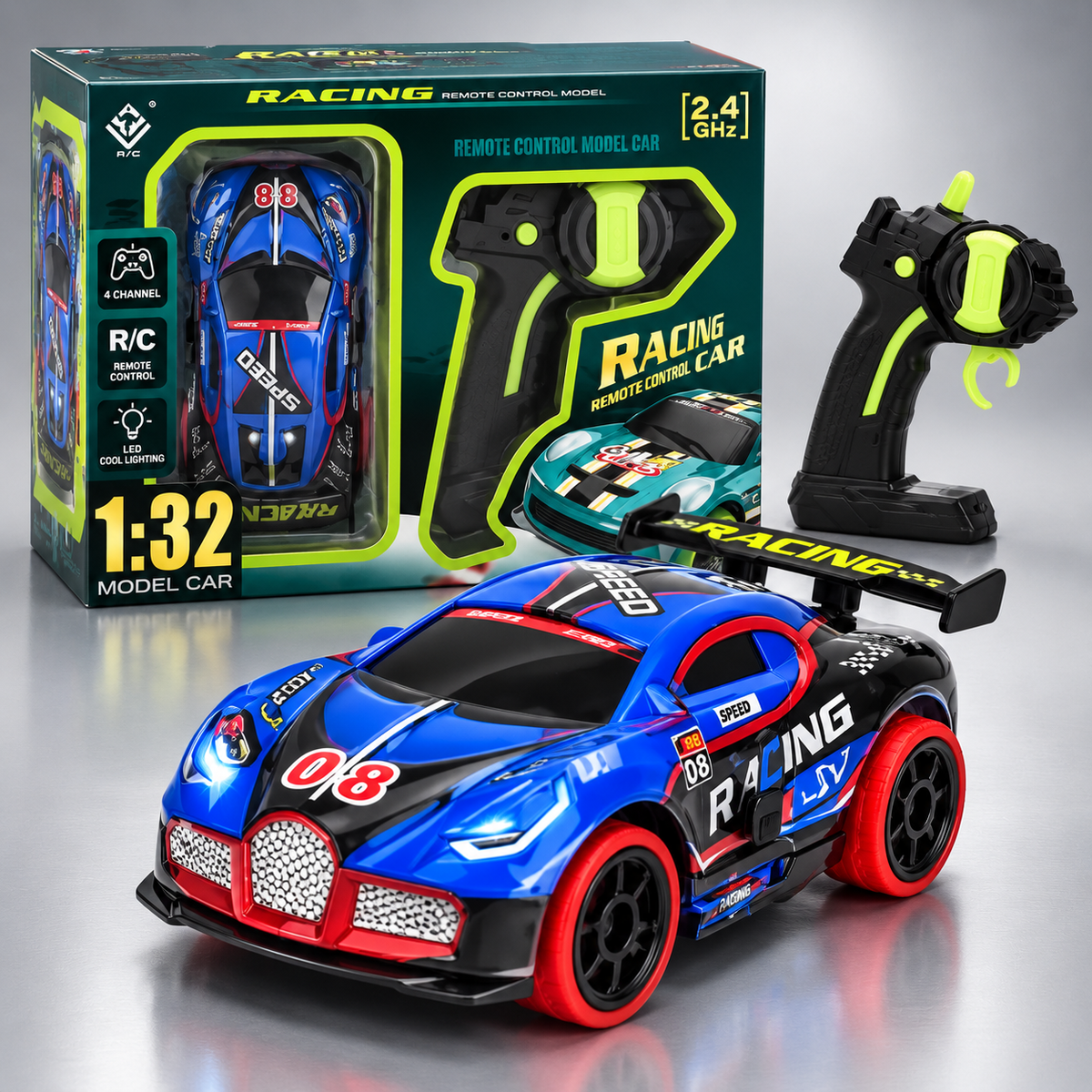 6168-7 1:32 2.4GHz 4-Channel RC Model Car with LED Lights