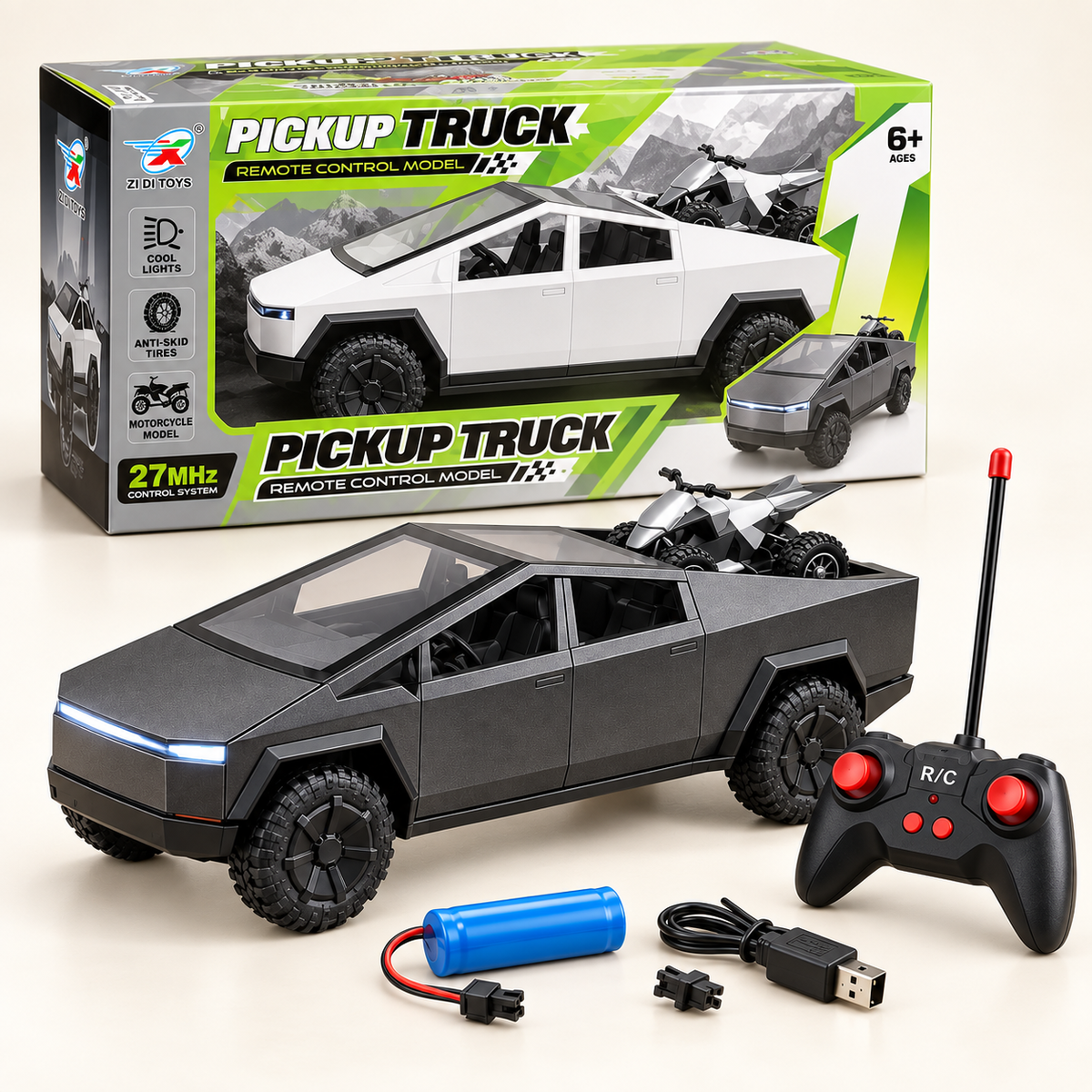 ZD777-4 Remote Control Pickup Truck with Lights & Anti-Skid Tyres