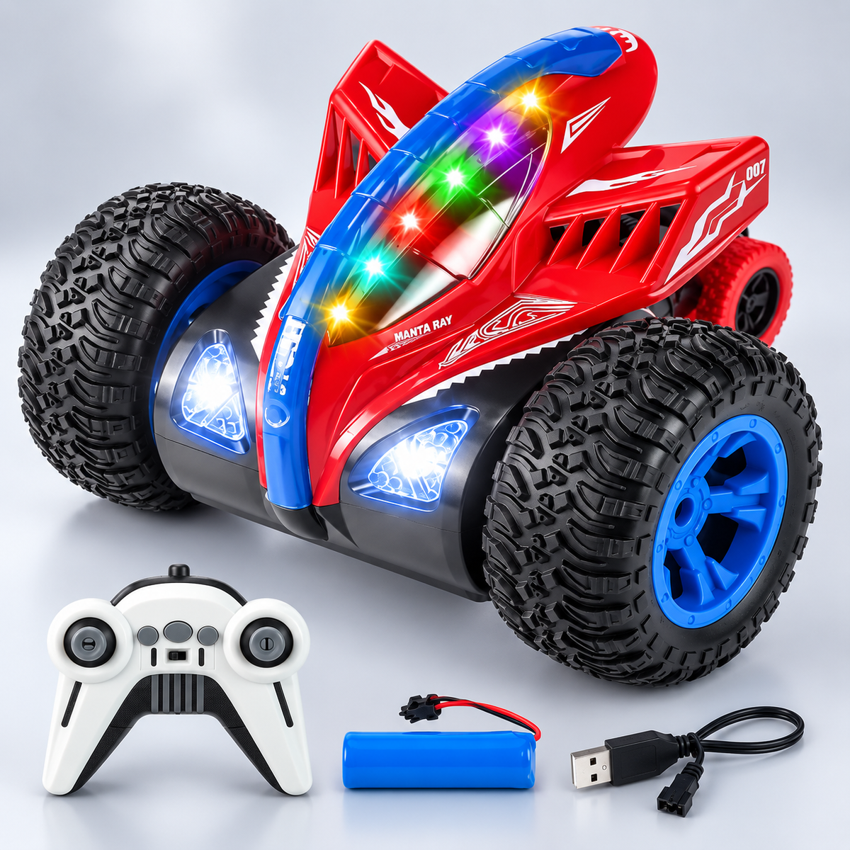 LED Manta Ray Remote Control Stunt Car with Music & Lights
