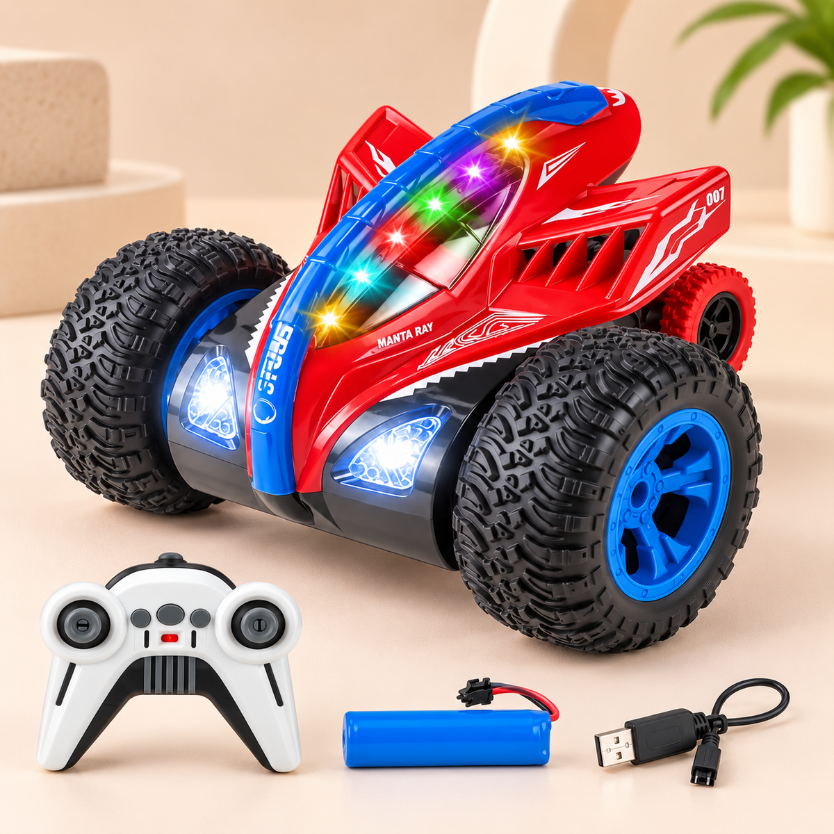 LED Manta Ray Remote Control Stunt Car with Music & Lights