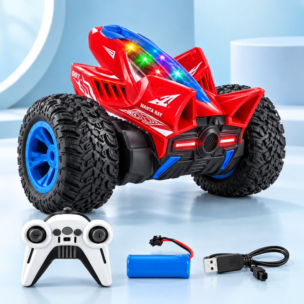 LED Manta Ray Remote Control Stunt Car with Music & Lights