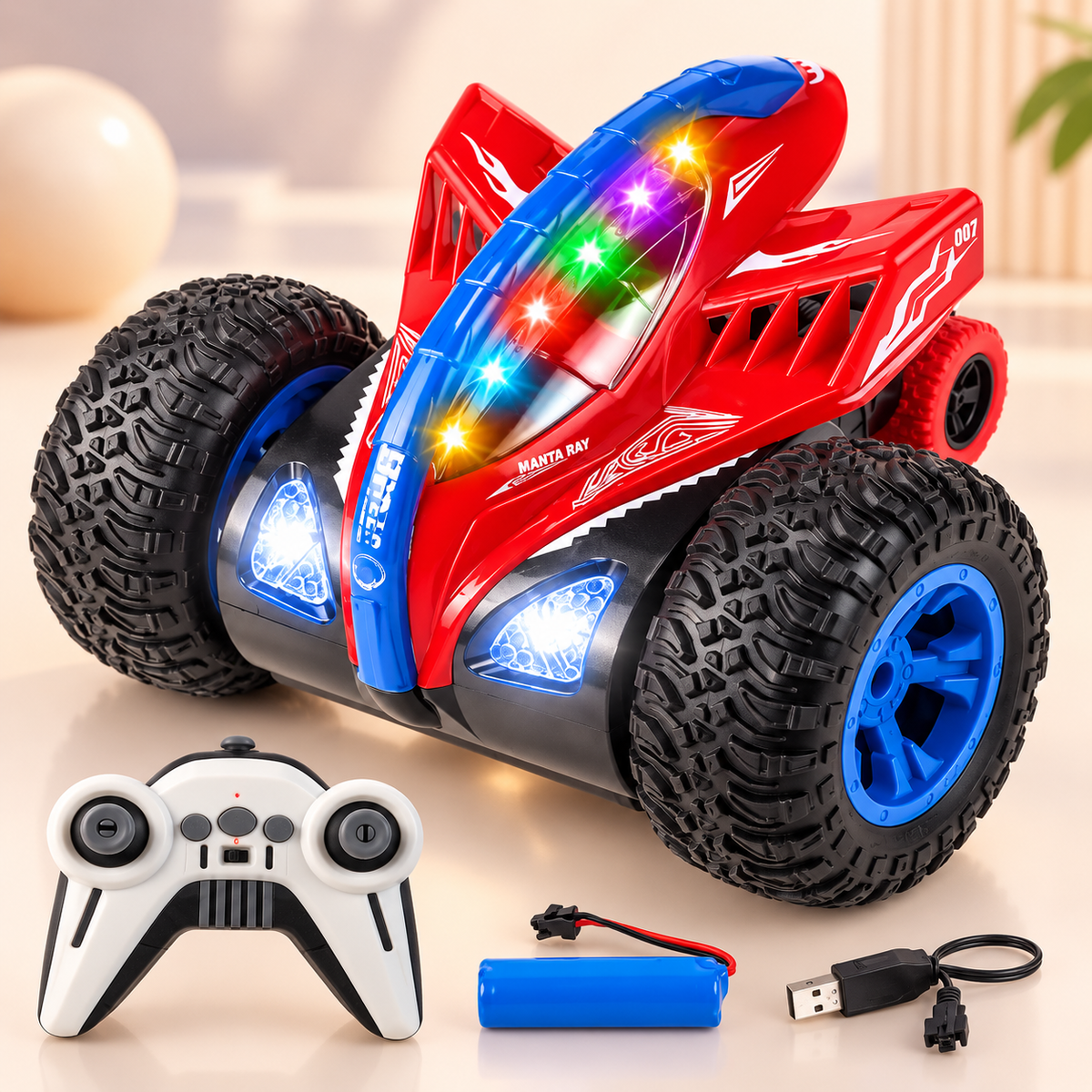LED Manta Ray Remote Control Stunt Car with Music & Lights