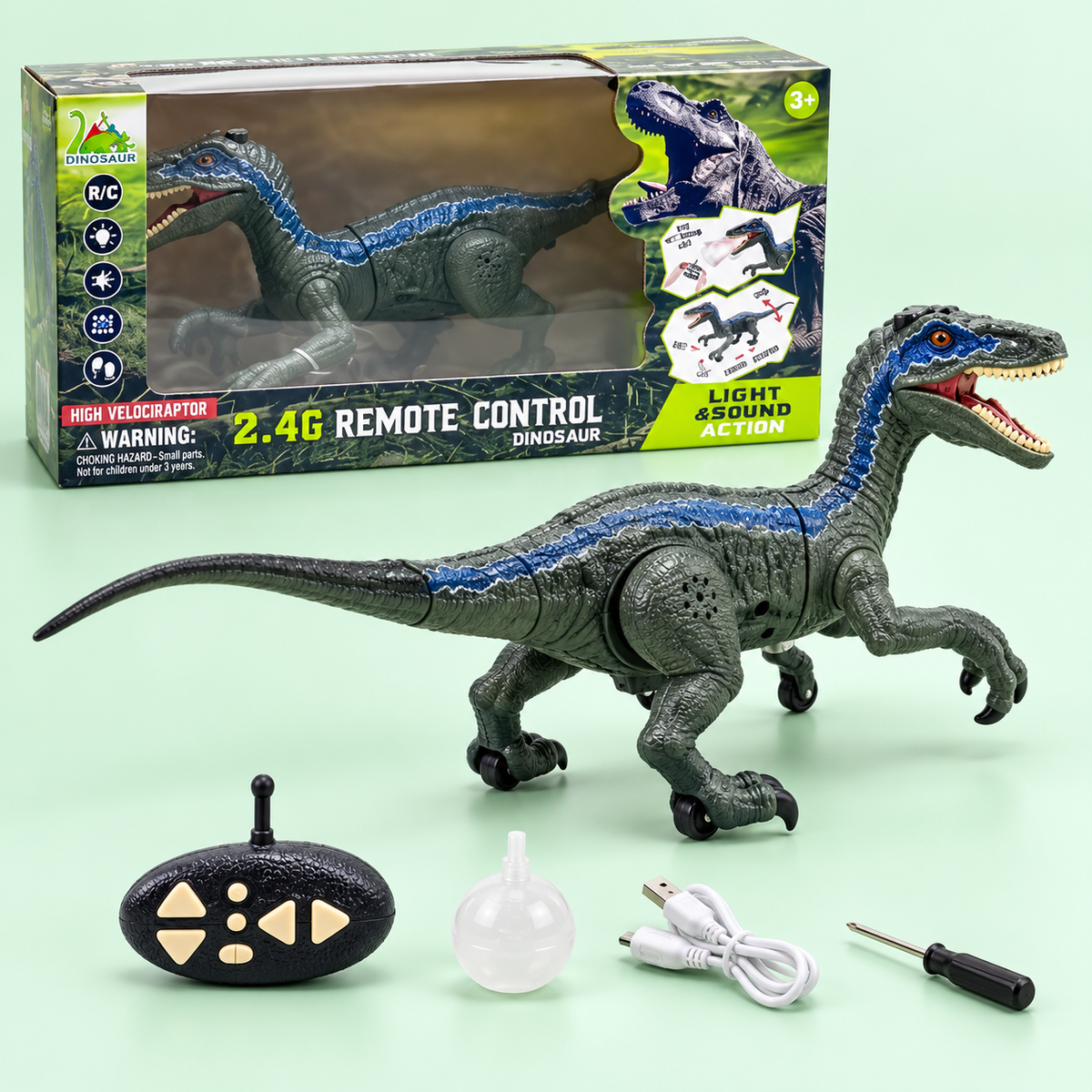 RS073 2.4G Remote Control Velociraptor Dinosaur Toy with Light & Sound
