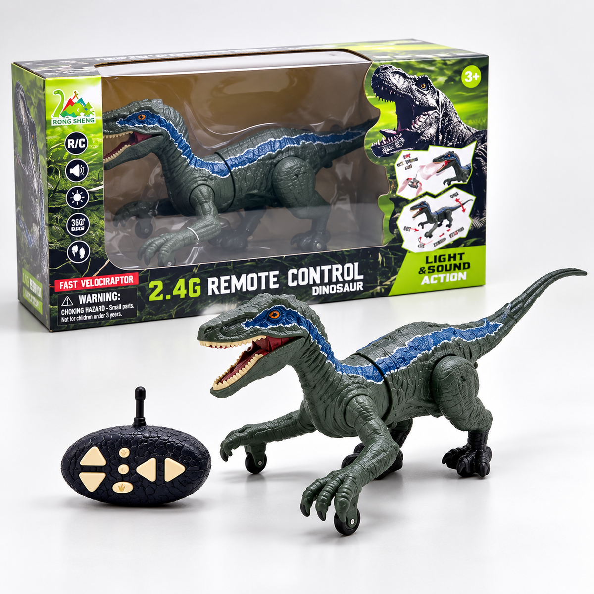 RS073 2.4G Remote Control Velociraptor Dinosaur Toy with Light & Sound