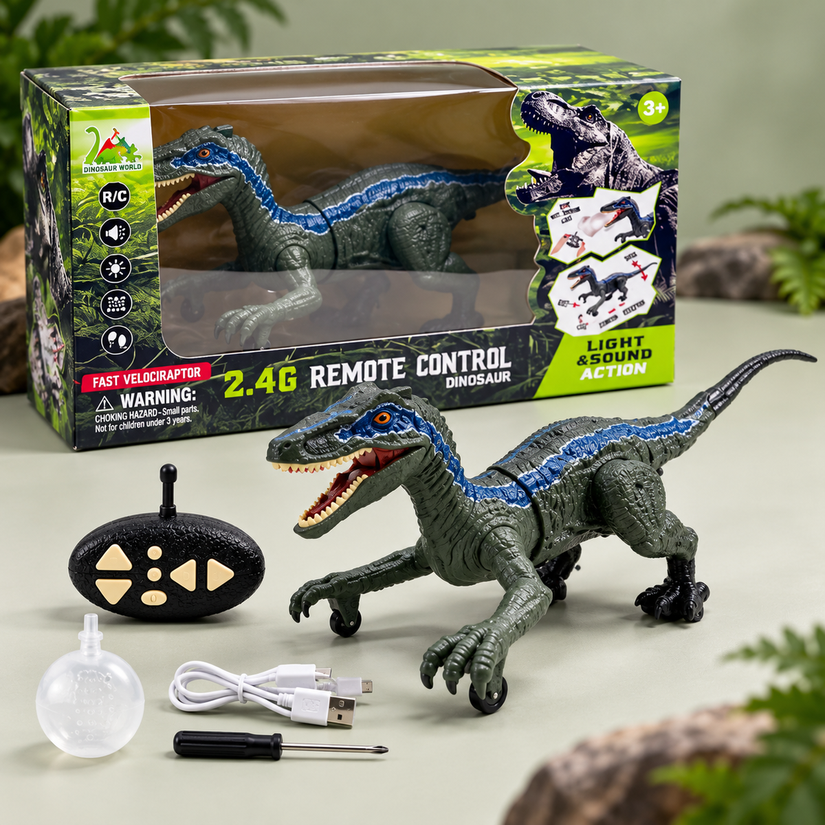 RS073 2.4G Remote Control Velociraptor Dinosaur Toy with Light & Sound
