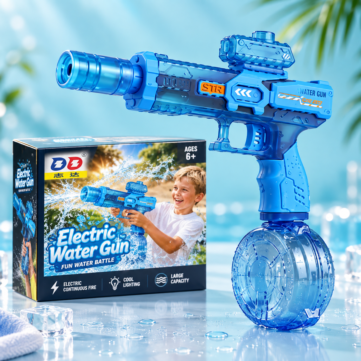 9003 Rechargeable Electric Water Gun with Drum Tank & LED Lights