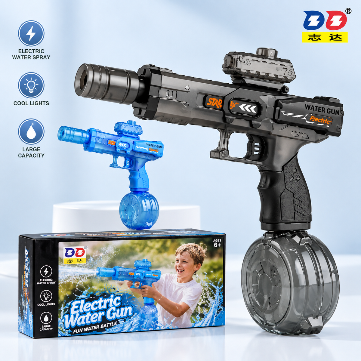 9003 Rechargeable Electric Water Gun with Drum Tank & LED Lights