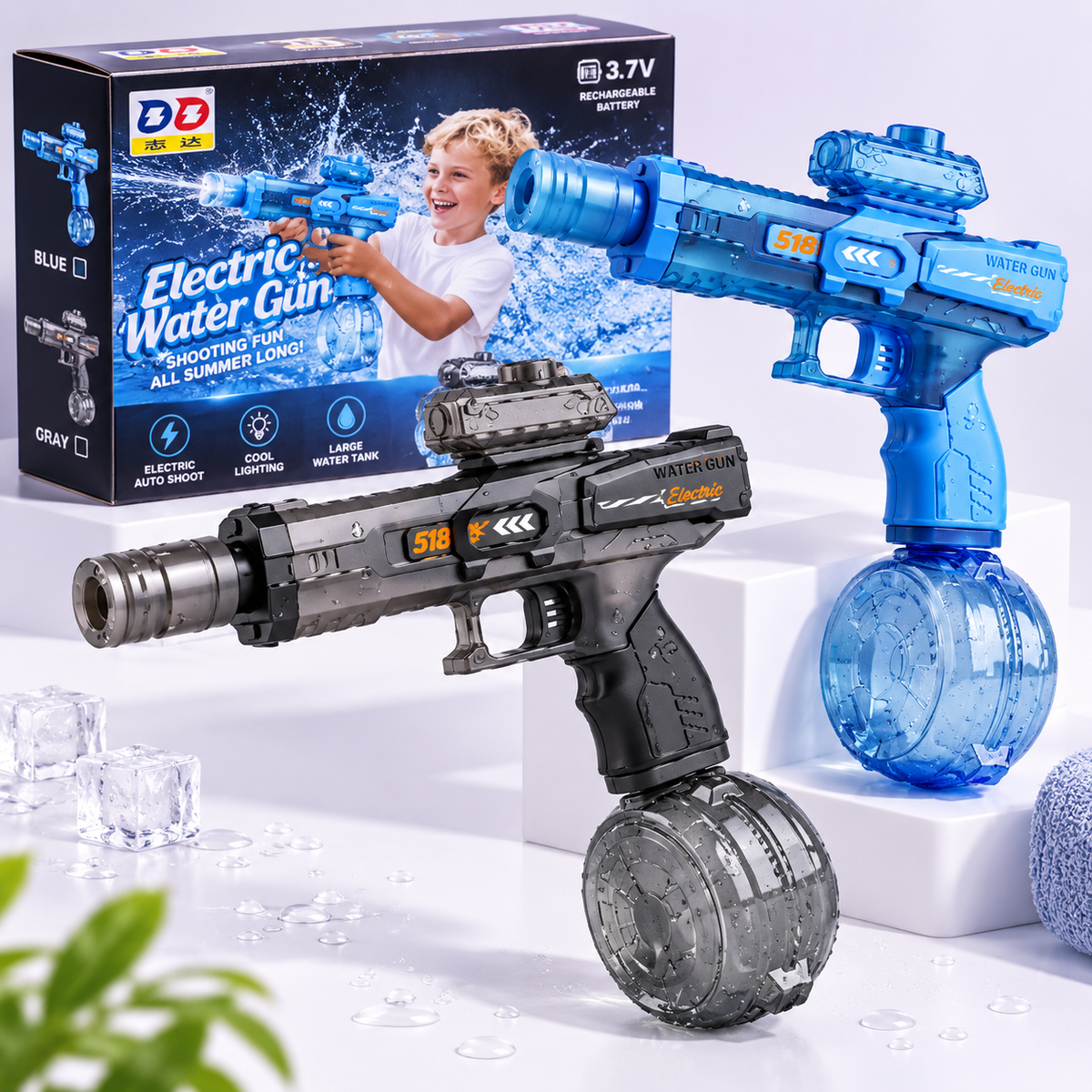 9003 Rechargeable Electric Water Gun with Drum Tank & LED Lights