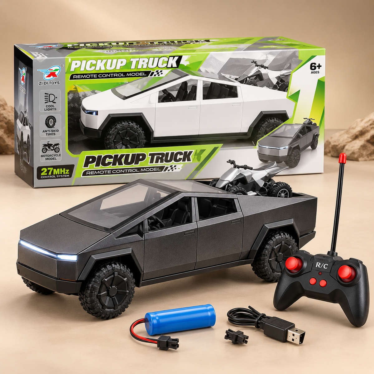 ZD777-4 Remote Control Pickup Truck with Lights & Anti-Skid Tyres