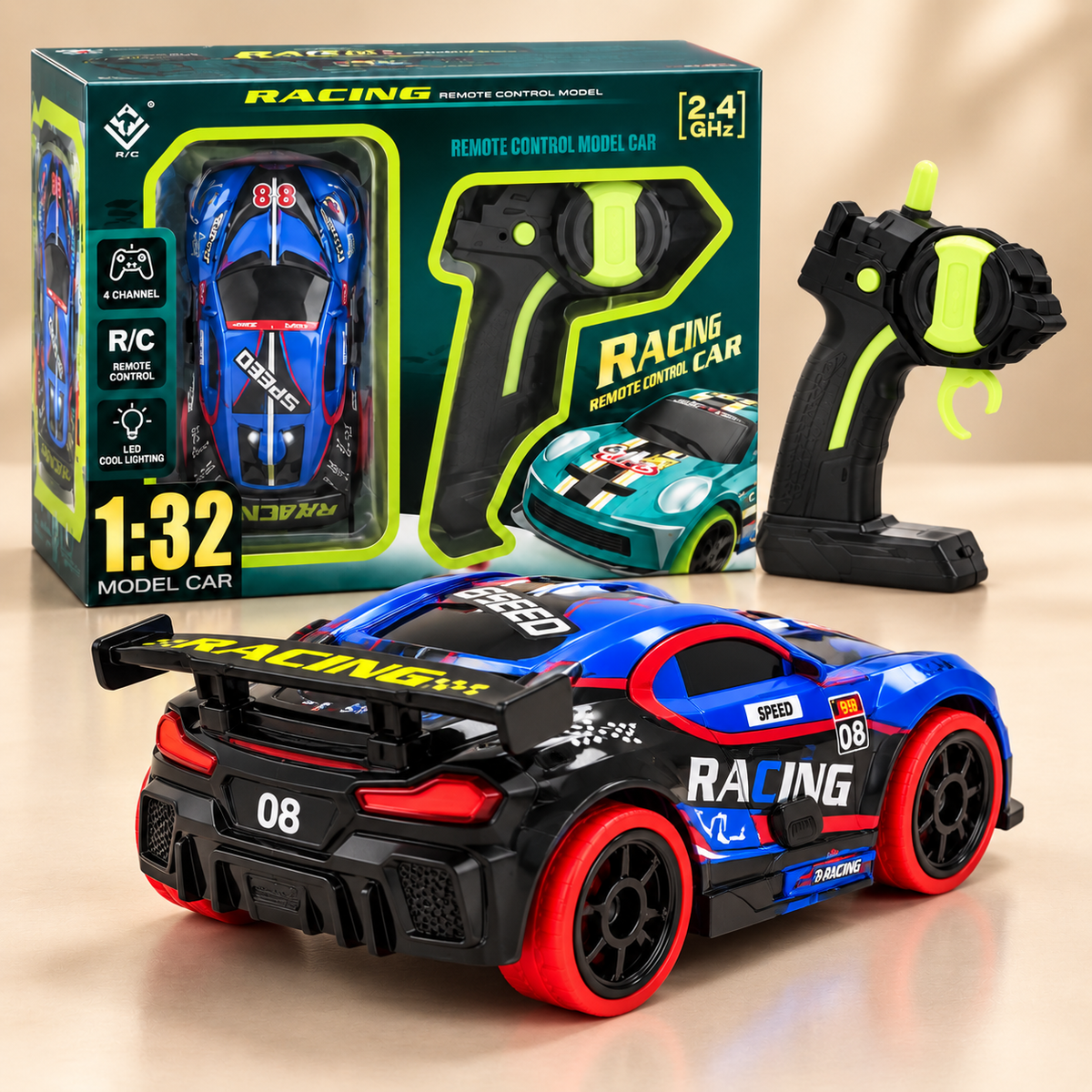 6168-7 1:32 2.4GHz 4-Channel RC Model Car with LED Lights