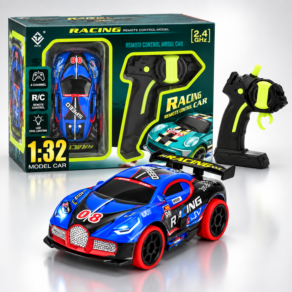 6168-7 1:32 2.4GHz 4-Channel RC Model Car with LED Lights