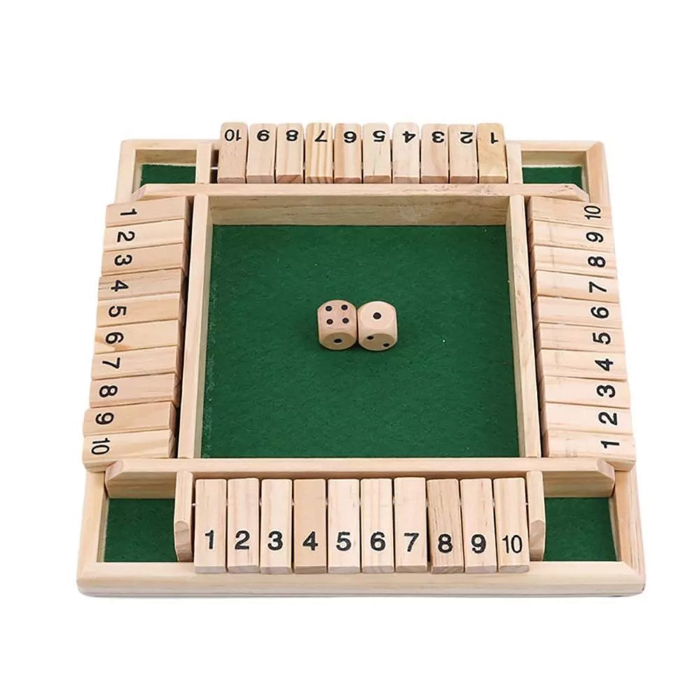 4-Way Wooden Shut the Box Board Game Set with Wooden Dice | Educational Math Skill Toy, Family Game Night & Party Pub Game