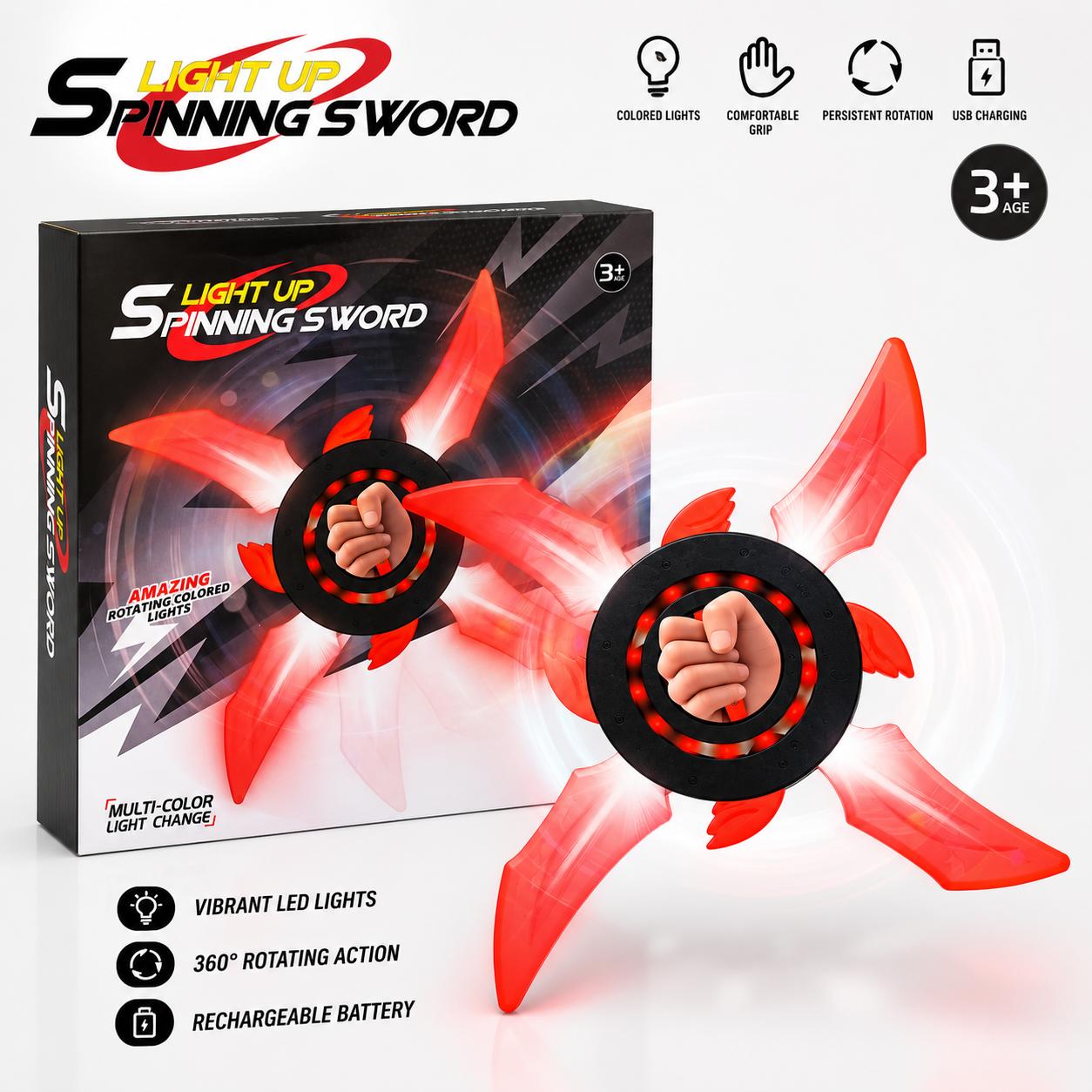 🌀 Light-Up Spinning Sword – 360° LED Rotating Toy