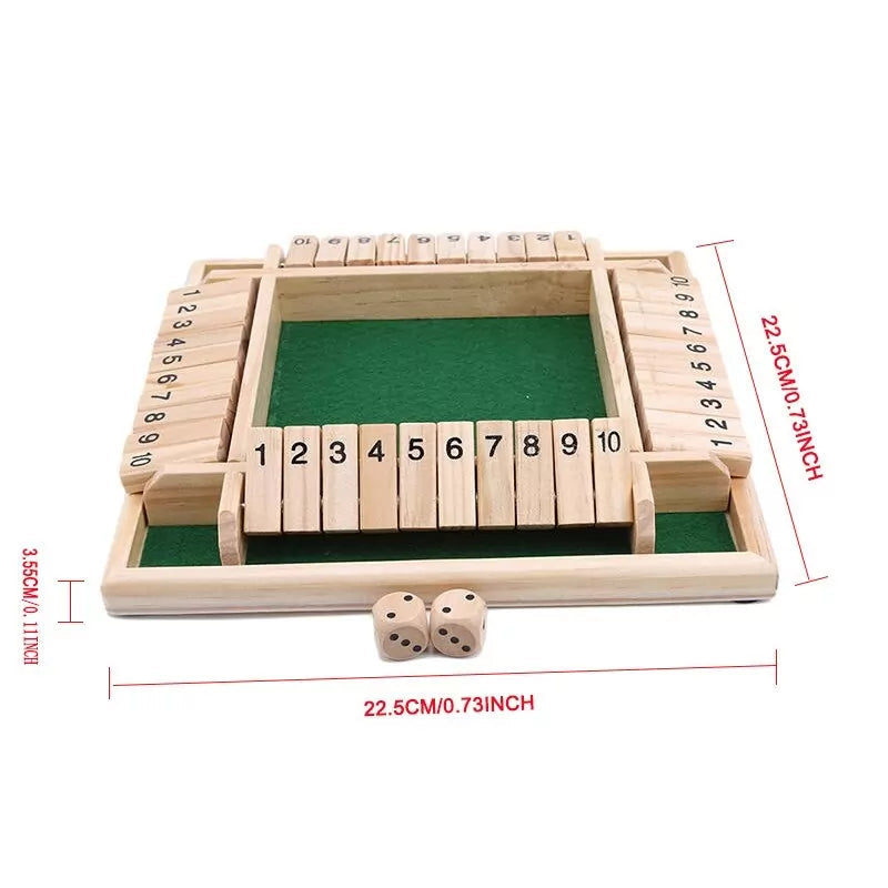 4-Way Wooden Shut the Box Board Game Set with Wooden Dice | Educational Math Skill Toy, Family Game Night & Party Pub Game