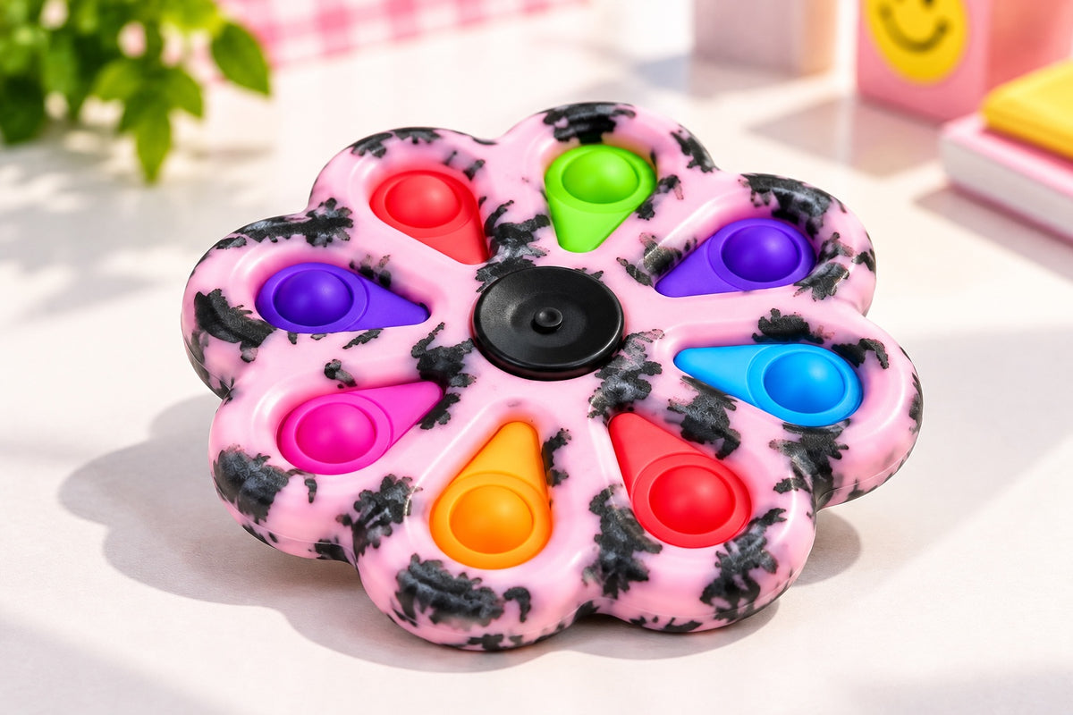 Pink flower shaped colorful pop spinner sensory fidget toy