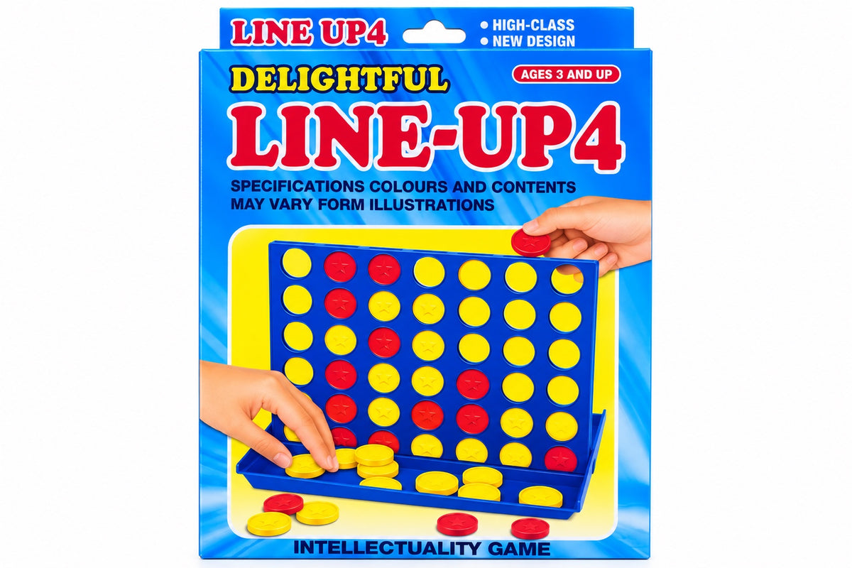 Line Up 4 strategy game with red and yellow discs for kids ages 3 plus