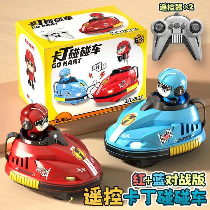 Red and blue battle bumper cars with retail box and two controllers