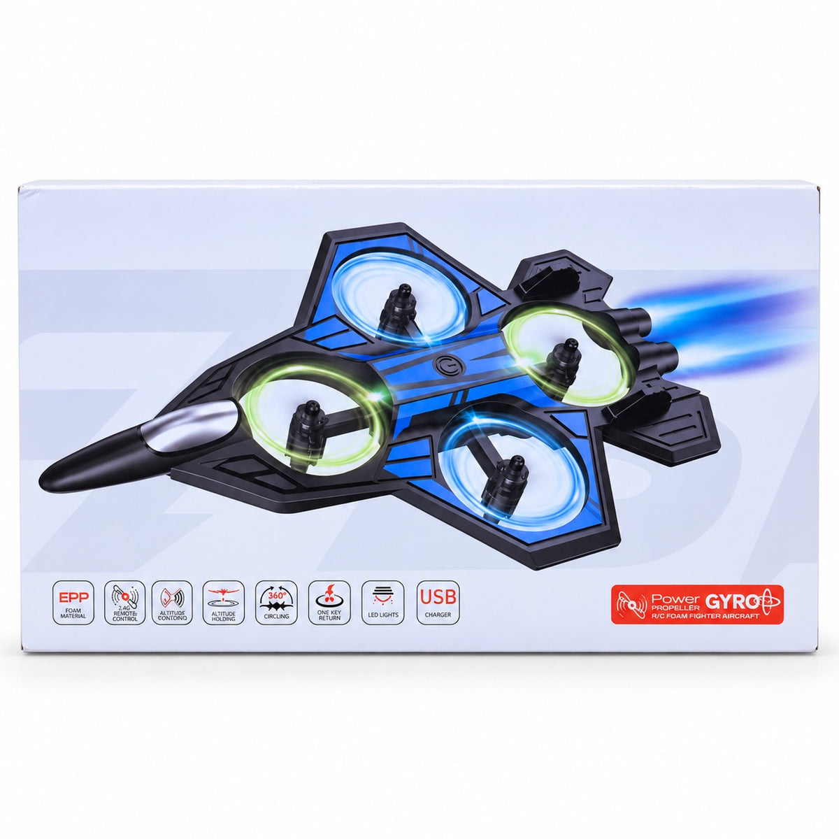 Remote control EPP foam fighter aircraft with LED lights and USB charging
