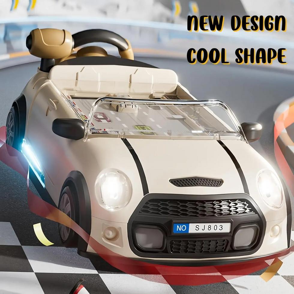 Beige SJ803 kids simulation car racing game with steering wheel and lights